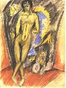 Ernst Ludwig Kirchner Standing female nude in frot of a tent Sweden oil painting artist